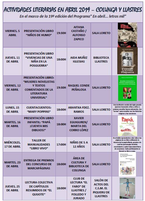 Actividades literarias en Colunga durante el mes de Abril - Sociedad y Cultura