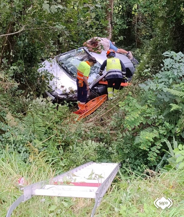 Dos heridos leves tras caer un coche por un desnivel de 7 metros en Onís - Sucesos