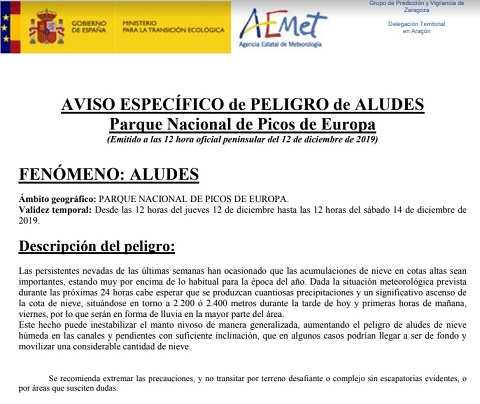 Riesgo de aludes en Picos de Europa - Asturias