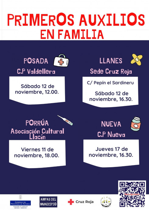 Talleres de Primeros auxilios en familia en Llanes, Nueva, Posada y Porrúa. - Concejo de Llanes