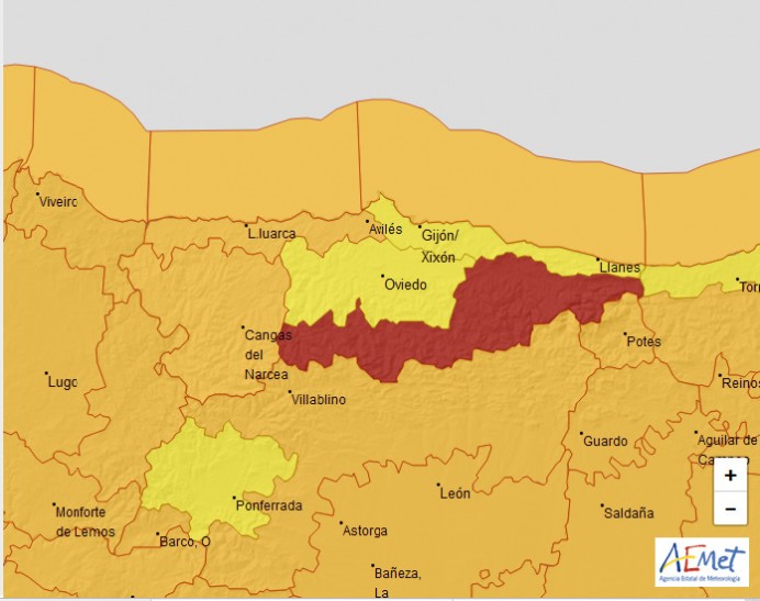 AEMET actualiza a Nivel Rojo la alerta por vientos en Cordillera y Picos de Europa, con riesgo de galerna en el Litoral Oriental - Asturias