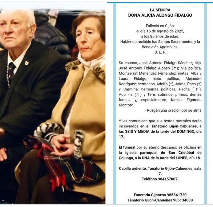 Omar Pardo: Colunga está de luto, muere Alicia Alonso, esposa de José Antonio Fidalgo - Concejo de Colunga