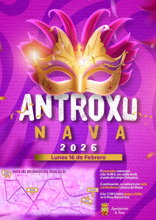 El Antroxu de Nava 2026 recorrerá el concejo con un gran pasacalles y fiesta final en la Plaza Manuel Uría - Concejo de Nava