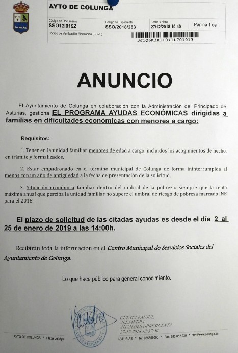 Ayudas económicas del Ayuntamiento de Colunga - Concejo de Colunga