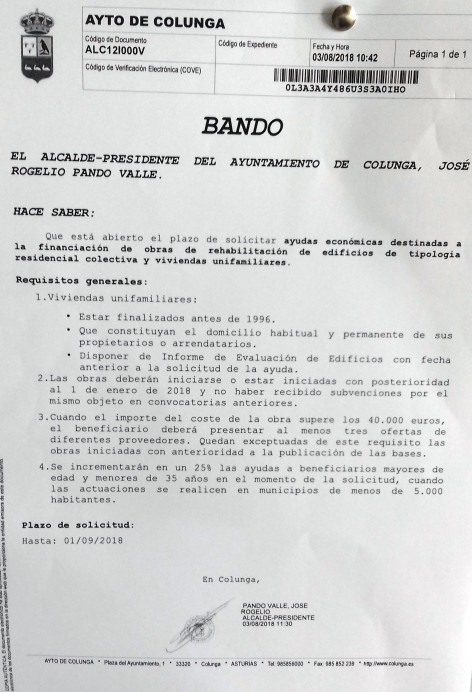 Ayudas a la rehabilitación de viviendas concejo de Colunga - Concejo de Colunga