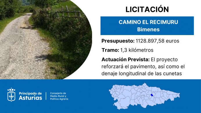 Medio Rural invertirá 129.000 euros en el acondicionamiento del acceso al ferial de El Recimuru, en Bimenes - Comarca de la Sidra