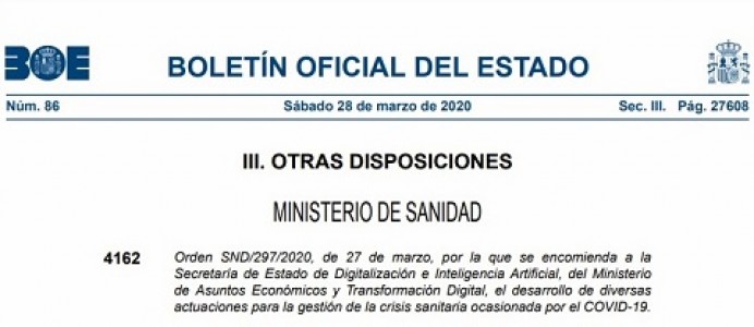B.O.E. Núm. 86 Sábado 28 de marzo de 2020. III OTRAS DISPOSICIONES. MINISTERIO DE SANIDAD - Sociedad de la informática