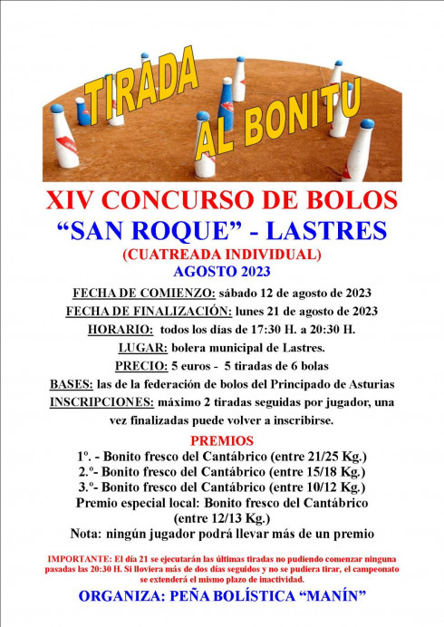 Torneo de Bolos San Roque Lastres 2023 - Concejo de Colunga