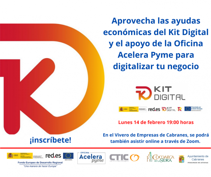 Charla de presentación de las Ayudas del Kit Digital del Programa Acelera Pyme, el próximo lunes 14 en el Vivero de Empresas de Cabranes - Comarca de la Sidra