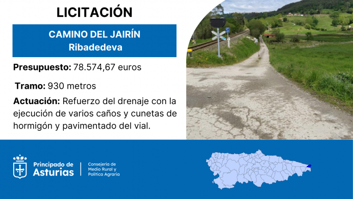 Medio Rural licita las obras del camino del Jairín, en Ribadedeva, por 78.000 euros - Concejo de Ribadedeva