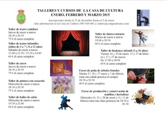 La Casa de Cultura abre la matrícula para diez nuevos cursos y talleres para el primer trimestre de 2015 - Concejo de Cangas de Onís