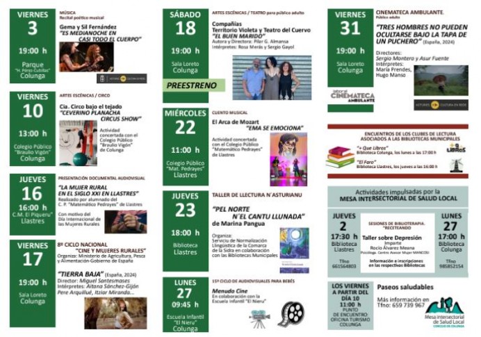 Colunga ofrece en octubre una agenda cultural diversa con teatro, cine, música y talleres - Concejo de Colunga