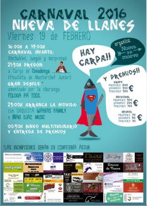 Nueva de Llanes celebra el viernes 19 de febrero el Carnaval, que repartirá 2.400 euros en premios - Concejo de Llanes