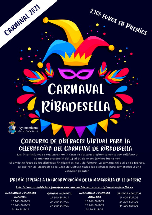 El Ayuntamiento de Ribadesella convoca un concurso de disfraces virtual para celebrar el carnaval con un jurado popular y un premio especial al uso de la mascarilla - Concejo de Ribadesella
