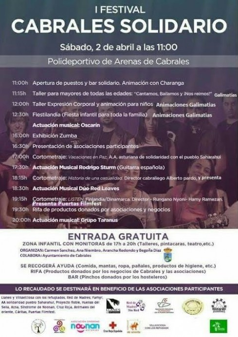El próximo Sábado 2 de Abril se celebra el primer festival solidario de Cabrales - Concejo de Cabrales