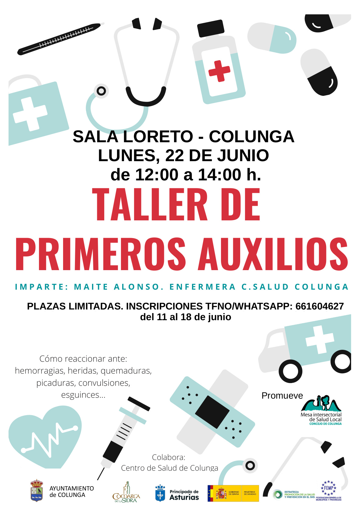 Colunga organiza un taller gratuito de primeros auxilios abierto a la ciudadanía - Concejo de Colunga