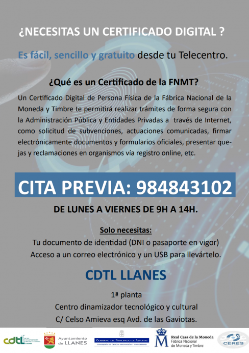 Certificado digital en el Telecentro - Concejo de Llanes