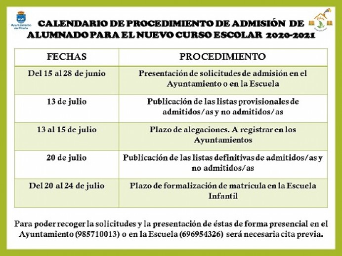 Preinscripciones escuela de 0 a 3 - Concejo de Piloña