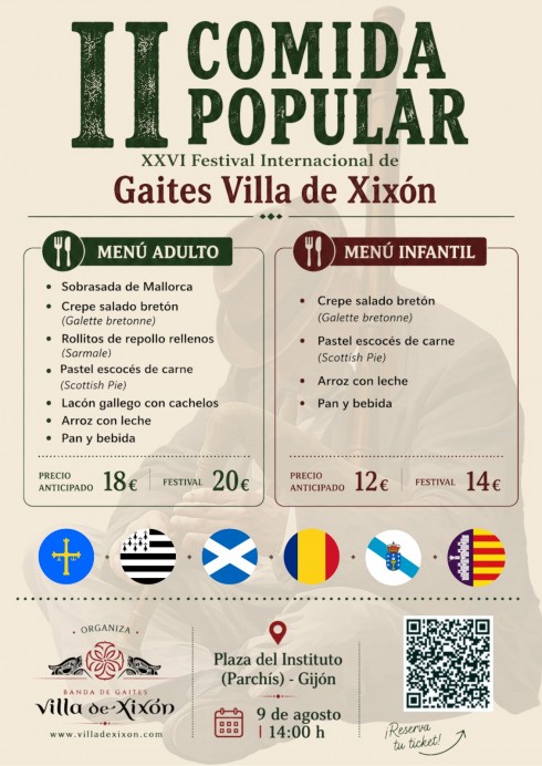 La Comida Popular del Festival Internacional de Gaites Villa de Xixón reunirá sabores celtas y tradición el 9 de agosto