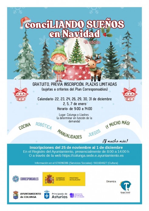 El Ayuntamiento de Colunga abre el plazo de inscripción para el programa ‘ConciLIANDO Sueños en Navidad’ dentro del Plan Corresponsables - Concejo de Colunga