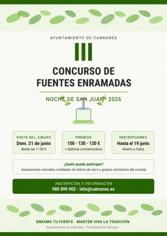 Cabranes convoca el III Concurso de Fuentes Enramadas para la Noche de San Juan