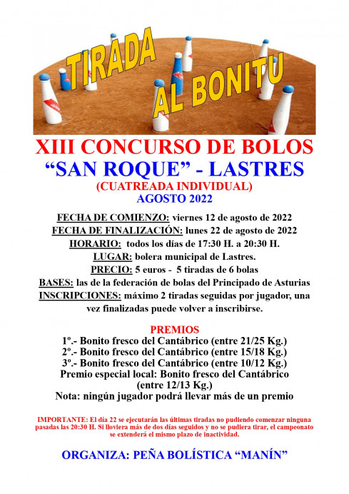Concurso de Bolos - San Roque 2022 en Lastres - Concejo de Colunga