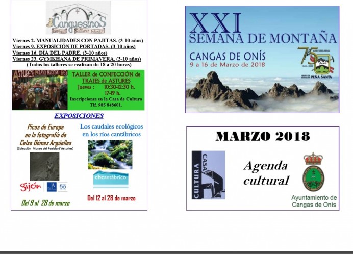 Agenda Cultural de Marzo Ayto Cangas de Onís - Concejo de Cangas de Onís