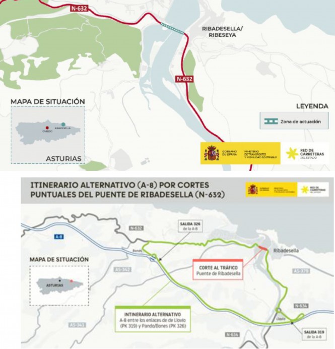 Corte total de tráfico en Ribadesella por las obras del puente de la N632 este 19 de marzo - Concejo de Ribadesella