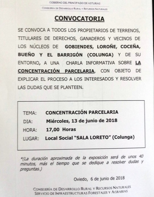 Convocatoria concentración parcelaria - Concejo de Colunga