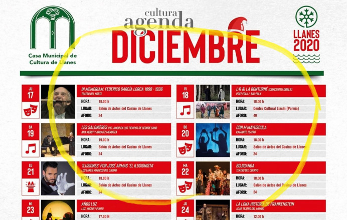 Llanes, programa cultural mes de diciembre 2020 - Concejo de Llanes