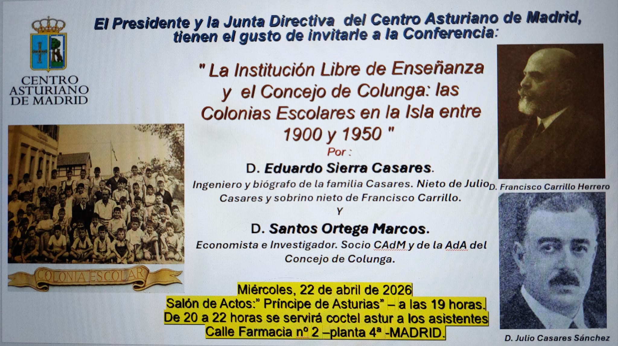 El Centro Asturiano de Madrid acoge una conferencia sobre las colonias escolares de Colunga y su situación actual - Sociedad y Cultura
