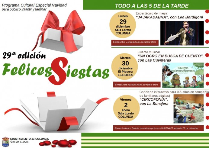 Colunga celebra la 29 edición de ‘Felices Siestas’ con una programación cultural navideña para público familiar - Concejo de Colunga
