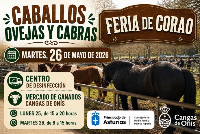 Cangas de Onís celebrará el 26 de mayo una nueva Feria de Corao de caballos, ovejas y cabras