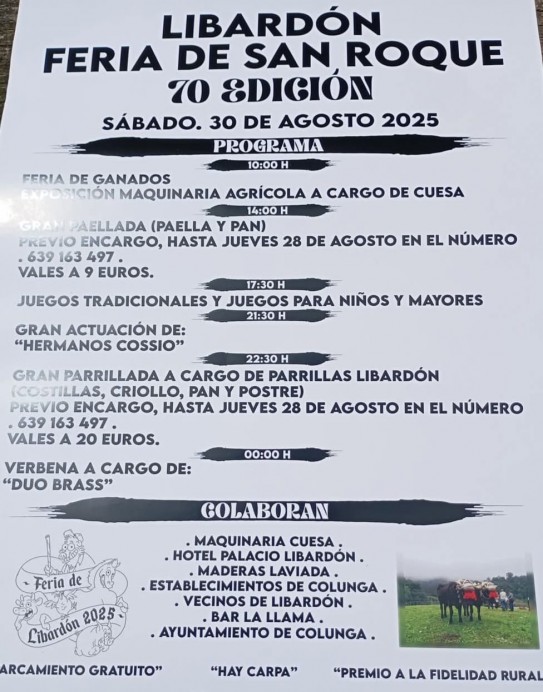 Libardón celebra la 70 edición de la Feria de San Roque el 30 de agosto - Concejo de Colunga