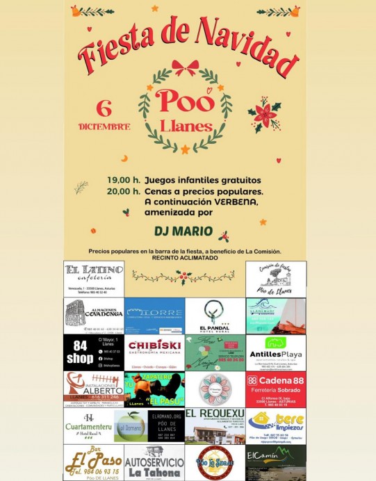 Poo de Llanes celebra su Fiesta de Navidad con juegos infantiles, cena popular y verbena - Concejo de Llanes