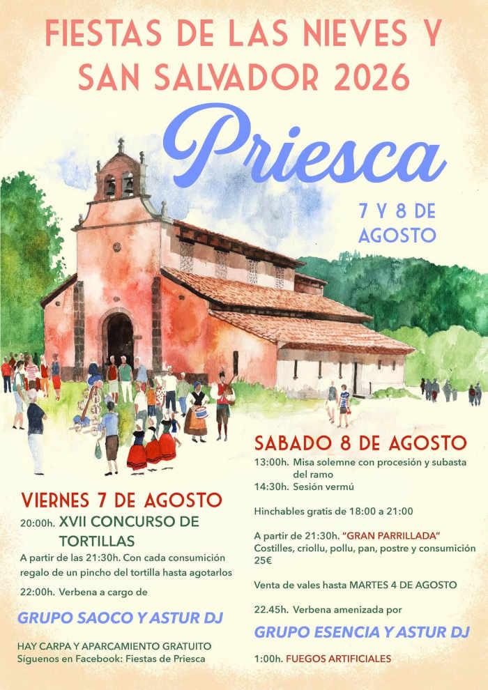 Priesca celebra las Fiestas de las Nieves y San Salvador los días 7 y 8 de agosto - Concejo de Villaviciosa