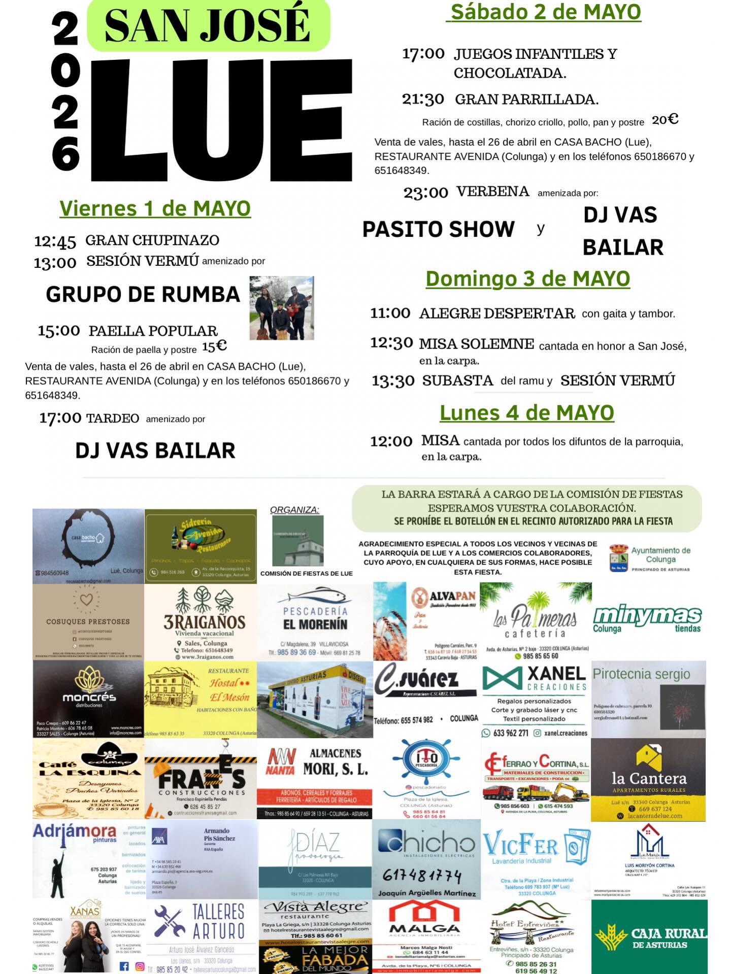 Fiestas de San José 2026 en Lue - Concejo de Colunga