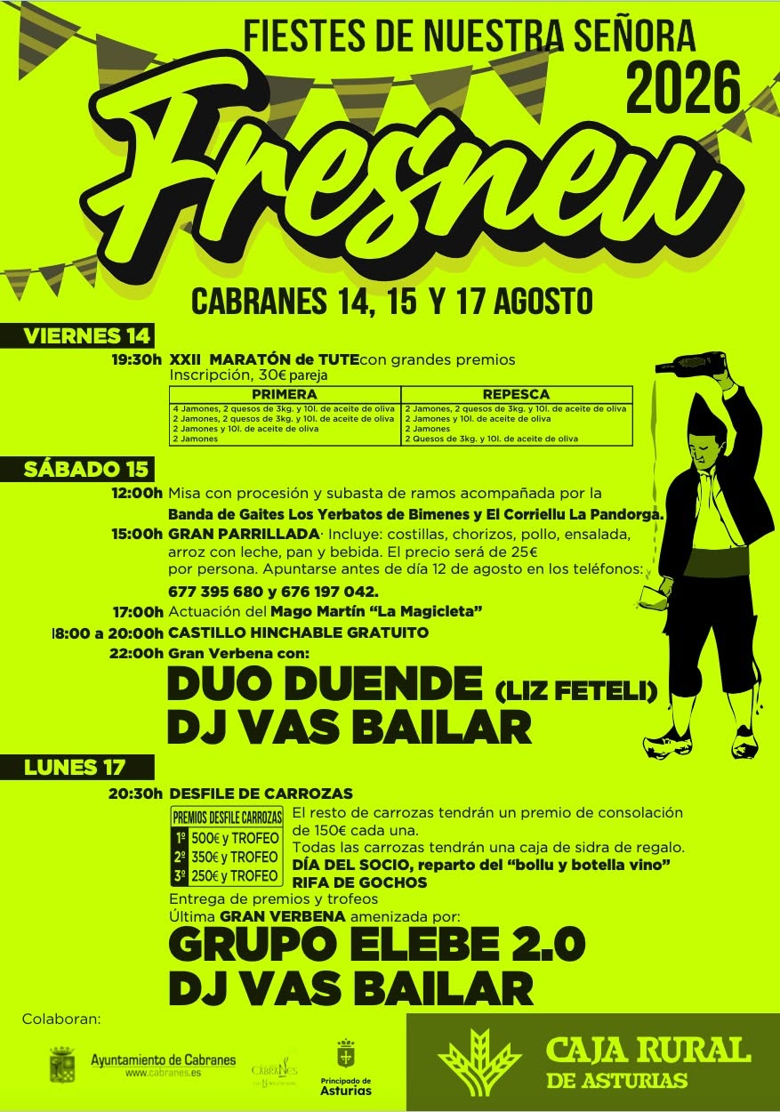 Fresnéu celebra les Fiestes de Nuestra Señora con tute, parrillada, carrozas y verbenas - Concejo de Cabranes