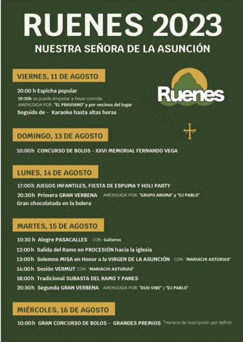 Fiestas de Ruenes 2023 - Concejos Peñamellera Alta y Baja