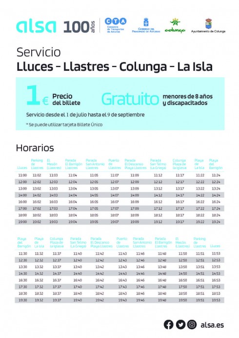 Horarios del autobusín colungués para el verano 2024 - Concejo de Colunga