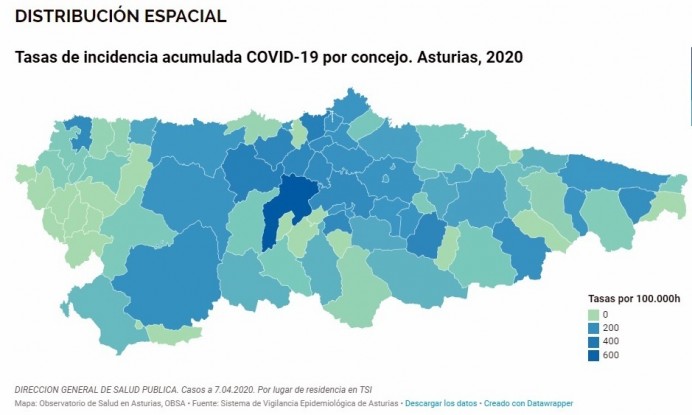 Número de casos acumulados COVID-19 por concejo. Asturias, 2020 - Concejo de Colunga