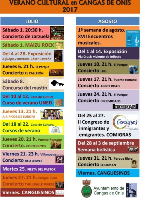 Programación cultural del mes de julio y cartel de actividades de verano en Cangas de Onís - Concejo de Cangas de Onís