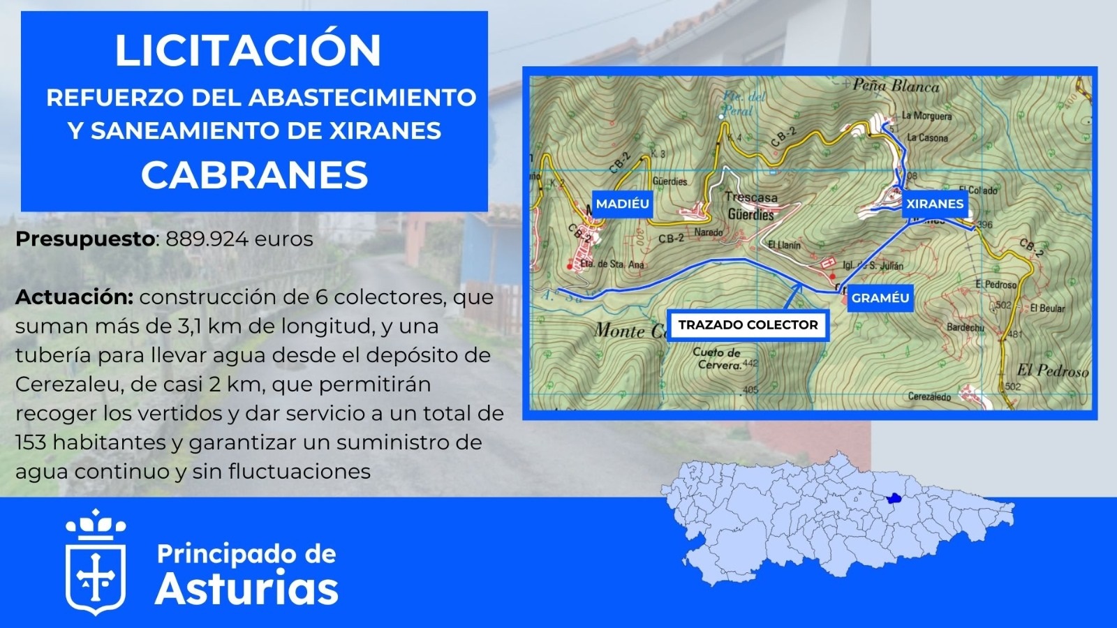El Principado destina 890.000 euros al refuerzo del abastecimiento y saneamiento de Xiranes, en Cabranes - Concejo de Cabranes