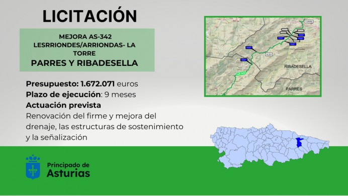 El Principado invertirá 1,6 millones en la mejora integral de la carretera AS-342 entre Les Arriondes/Arriondas y Torre, en Ribadesella - Oriente de Asturias