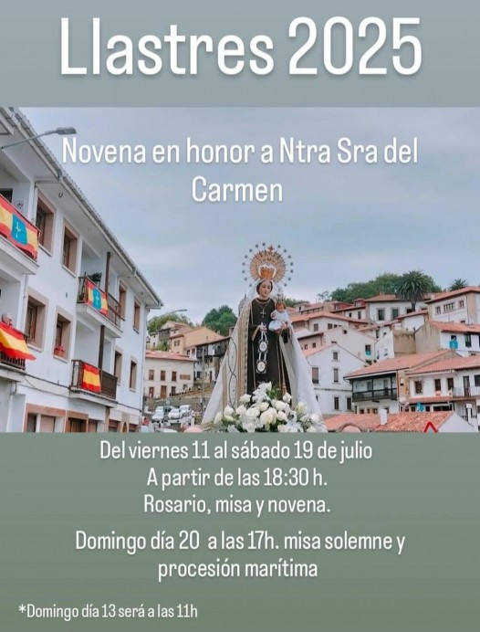 Llastres organiza la novena y procesión marítima en honor a la Virgen del Carmen 2025 - Concejo de Colunga