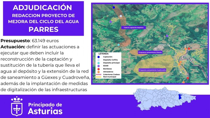 Movilidad destina 63.000 euros al proyecto de mejora del ciclo del agua en Guexes y Cuadroveña, Parres - Concejo de Parres