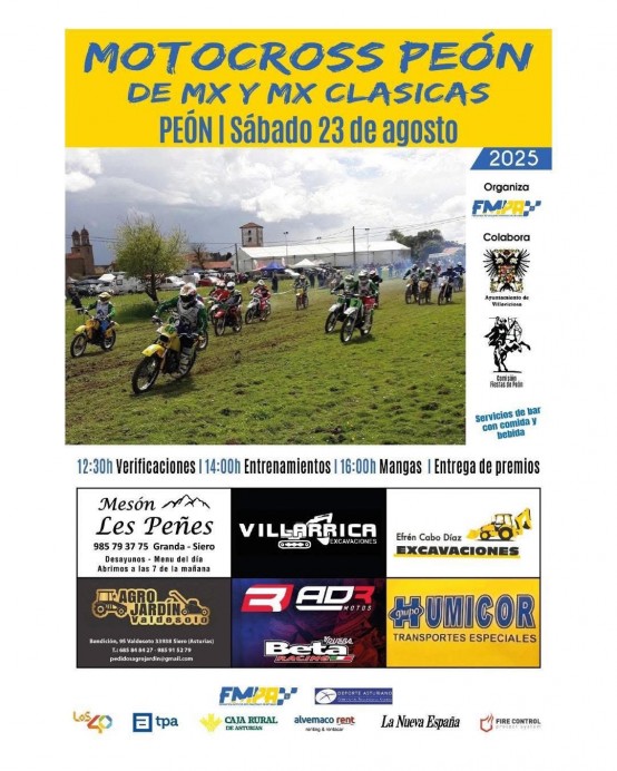 Motocross en Peón: competición de MX y MX Clásicas el 23 de agosto - Concejo de Villaviciosa
