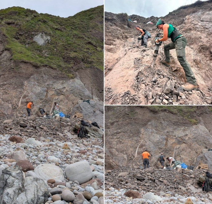 El MUJA recupera nuevos fósiles del dinosaurio de Ribadesella con ayuda de un helicóptero del SEPA