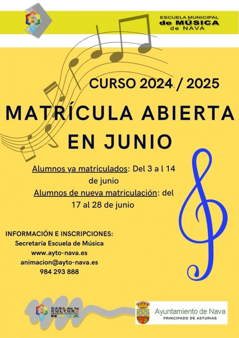Plazo de matrícula de la Escuela Municipal de Música de Nava para el curso 2024-2025 - Concejo de Nava