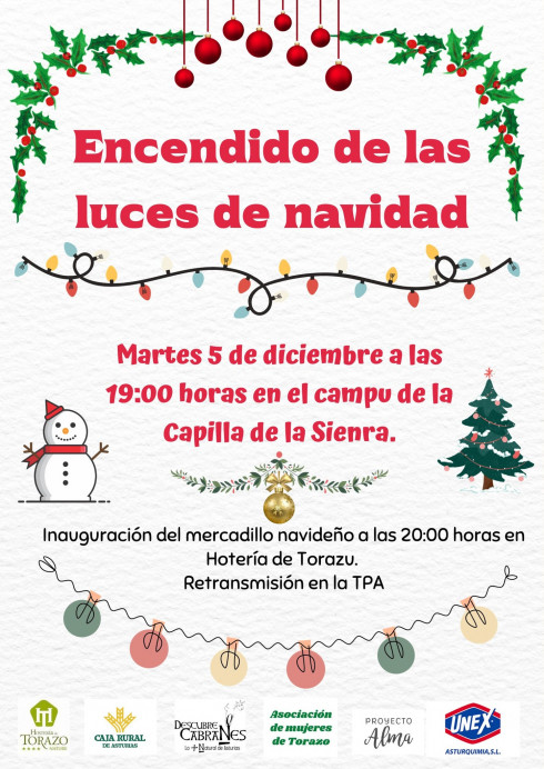 Encendido de las luces navideñas en Torazo y presentación del mercado navideño - Concejo de Cabranes